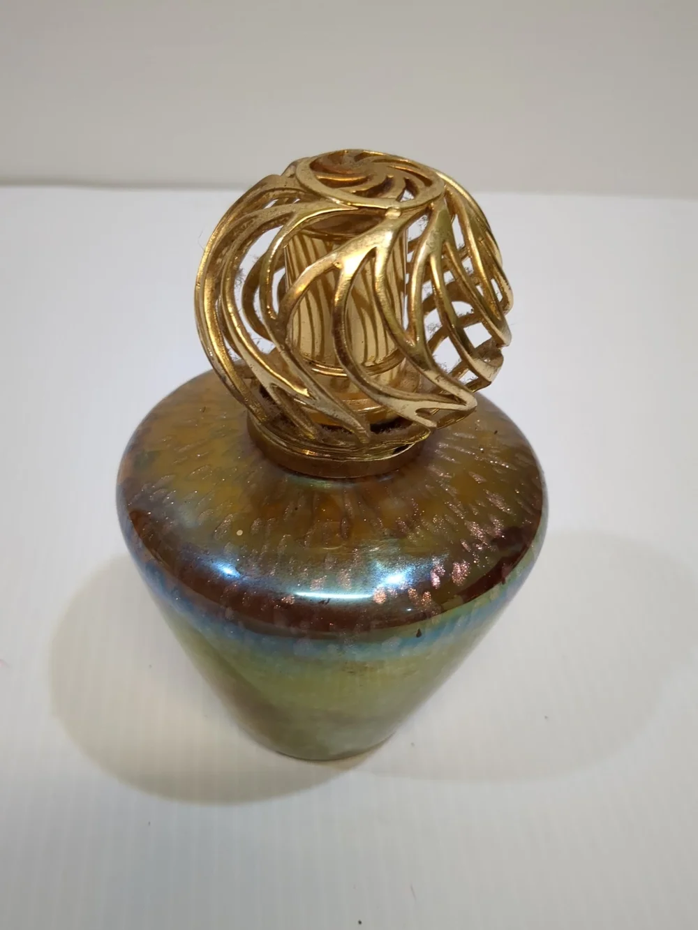 510 Gold-Tone Decorative Lamp with Iridescent Green-Blue Glass